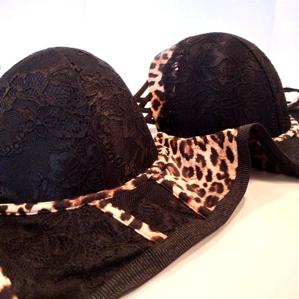 Torrid 40DDD Bra XO Plunge Push Up Leopard Animal Print Underwire Lingerie Lace - Picture 5 of 8
